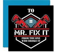 Funny Birthday Cards - Mr Fix It - Joke Thank You Happy Birthday Card for Dad Grandad Husband Boyfriend from Son Daughter Grandson Wife Girlfriend, 145mm Thanks Greeting Cards