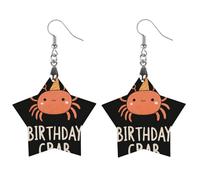 Funny Birthday Crab Women's Earrings Wooden Pendant Dangle Jewelry Stylish Accessories for Party