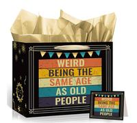 Funny Birthday Gift Bag Weird Being The Same Age As Old People Wrapping Paper Vintage Birthday Gift Bag for Men with Tissue Paper Greeting Card Old Lives Matter Birthday Bags for Dad Grandpa Husband