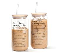 Funny Birthday Gifts for Women,Friendship Gifts,Personalized 16oz Glass Cup with Lids & Straws Gift for Coffee Lovers,Iced Coffee Cup with Brewing Ratio,Christmas Thank Gift for Mum Colleague