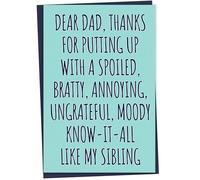 Funny Birthday or Fathers Day Card for Dad, Dear Dad Thanks for Putting Up With My Sibling, Birthday Card Dad, Rude Card for Dad, Rude Fathers Day Card for Dad
