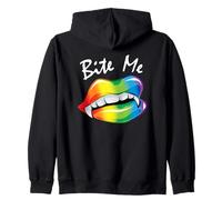 Funny Bite Me Halloween Costume Vampire Lips LGBTQ+ Pride Zip Hoodie