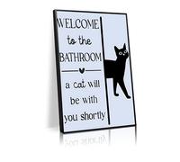 Funny black and white wall poster, cats will be with you soon, cat poster canvas print bathroom art wall decor pet kitten decoration（L12 xW8-canvas）