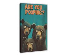 Funny Black Bear Bathroom Poster Canvas Poster Wall Art Decor Print Picture Paintings for Living Room Bedroom Decoration 16x24inch(40x60cm)
