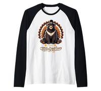 Funny Black Bear with Turkey Feathers Thanksgiving Raglan Baseball Tee