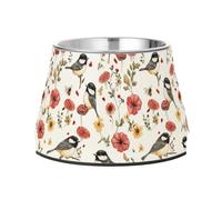 Funny Black-Capped Chickadee Birds White Feeder Dogs Bowls with Stand Stainless Steel Pets Water Bowl for Medium Dogs Slow Down Eating