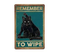 Funny Black Cat Bathroom Decor - "Remember to Wipe" Metal Wall Art Sign - Humorous Cat Wall Plaque for Restroom & Powder Room - 8x12 Inch
