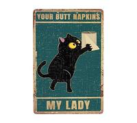 Funny Black Cat Bathroom Decor Vintage Metal Poster Sign Decor-Your Butt Napkins Retro Aluminum Metal Tin Sign Restroom Sign Toilet Paper Wall Art Guest Bathroom Decorations 12x16 Inch
