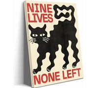 Funny Black Cat Canvas Wall Art Nine Lives None Left Retro Cat Painting Picture Wall Decor Eclectic Gothic Vintage Cat Poster Print Artwork for Living Room Bedroom Dorm Home Decoration 12x16in Framed