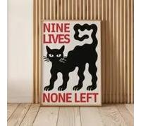 Funny Black Cat Canvas Wall Art Nine Lives None Left Retro Cat Painting Picture Wall Decor Eclectic Gothic Vintage Poster Print Artwork for Living Room Bedroom Dorm Home Decoration 30*40 Framed