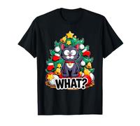 Funny Black Cat Christmas Tree Merry Xmas Humor Cat What? T-Shirt