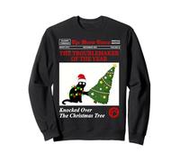 Funny Black Cat Christmas Tree Troublemaker Of The Year Kids Sweatshirt