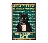 Funny Black Cat Decor Angels Exist But Sometimes They Don'T Have Wings Called Cats Vintage Tin Sign Retro Poster Cat Lovers Gift Wall Art For Kitchen Cafe Man Cave Garage Office Home Decor 8x12in