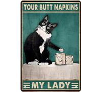 Funny Black Cat Decor Wall Decor Sign White Cat Bathroom Sign Gothic Decor Medieval Tuxedo Cat Wall Cat Wall Art Poster Retro Poster Bar Home Bathroom Wall Decoration Sign 8x12 Inch