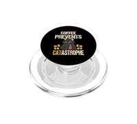 Funny Black Cat Drinking Coffee Prevents CATastrophe PopSockets PopGrip for MagSafe