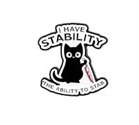 Funny Black Cat Enamel Pin Badge, 'I Have Stability the Ability to Stab' Novelty Lapel Pin for Jackets, Backpacks & Bags