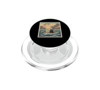 Funny Black Cat Fishing UFO Abduction Ocean Design PopSockets PopGrip for MagSafe