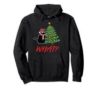 Funny Black Cat Gift Pushing Christmas Tree Over Cat What? Pullover Hoodie