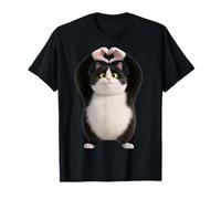 Funny Black Cat Heart Paws Hands Sign Valentines Day 2025 T-Shirt
