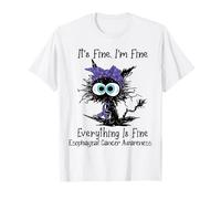 Funny Black Cat Its Fine I'm Fine Esophageal Cancer T-Shirt