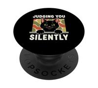 Funny Black Cat Judging You Silently Sarcastic Cat PopSockets Adhesive PopGrip