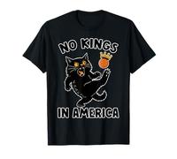 Funny Black Cat Kicking Crown No Kings America Democracy T-Shirt
