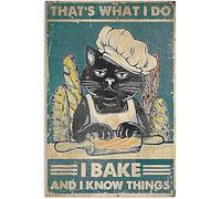 Funny Black Cat Kitchen Decor That's What I Do I Bake And I Know Things Poster Cat Smoke Poster Bar Bathroom Bar Garden Home Outdoor Wall Decoration Metal Tin Signs 8x12 Inch