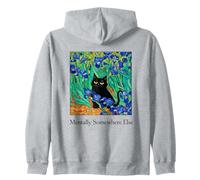 Funny Black Cat Mentally Somewhere Else Van Gogh Inspired Zip Hoodie