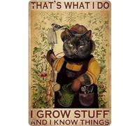 Funny Black Cat Metal Tin Sign-That's What I Do I Grow Stuff And I Know Things-Vintage Black Cat Metal Sign Plaque for Home Bar Garden Man Cave Art Wall Decor Gift for Cats Lovers 8x12".
