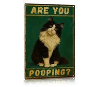 Funny Black Cat Metal Wall Art Are You Pooping, Vintage Bathroom Decor Poster, Retro Gothic Home Decor for Bathroom, Apartment, House, 7x10 Inch