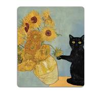 Funny Black Cat Mouse Pad, Cute Sunflower Mouse Pads for Desk with Non-Slip Rubber Base Kawaii Anime Mouse Mat for Computer, Laptop, Office Desk Accessories Gifts for Cat Lovers