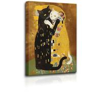 Funny Black Cat Poster Cute Black White Cat Wall Art Animal Picture Gustav Klimt Kiss Change Art For Cat Lovers Gift Living Room Bedroom 16x24 Inch Unframed