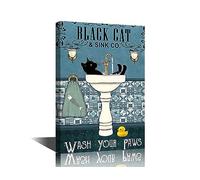 Funny Black Cat Poster - Farmhouse Wall Art, Vintage Cat Decor for Bathroom - 24" W x 16" H