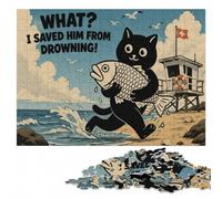Funny Black Cat Poster, I Saved Him From Drow Jigsaw Puzzle, 300 Pieces | Colour and shape sorting - a practical indoor pastime over several sessions.