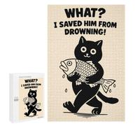 Funny Black Cat Poster, I Saved Him From Drowning Cat Humor Wall Art Print Hobby Jigsaw Puzzle for Adults, 1000 PCS, An Engaging Indoor Activity for Quiet Evenings, for Family Nights