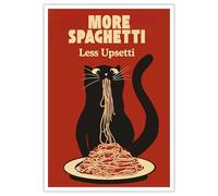 Funny Black Cat Poster More Spaghetti Less Upsetti Wall Art Print Retro Kitchen Decor Humorous Hungry Cat Canvas Whimsical Animal Picture for Dining Room Home Dorm Aesthetic 12x16in Unframed