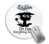 Funny Black Cat Round Mouse Pad, Cute Small Mousepad with Non-Slip Rubber Base, Stitched Edge Mouse Pads Mat for Desk Wireless Computer Mouse Office Laptop Home Gaming Men Women, 8.6 x 8.6 Inch