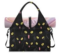 Funny Black Cat Sports Duffle Bag with Shoe Compartment Weekend Overnight Bags Tote Cabin Luggage Bag for Gym Yoga Travel