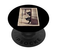 Funny Black Cat Still Monitoring Japanese Ukiyo-e Art PopSockets Adhesive PopGrip