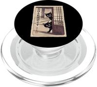 Funny Black Cat Still Monitoring Japanese Ukiyo-e Art PopSockets PopGrip for MagSafe