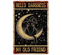 Funny Black Cat Tin Sign Hello Darkness My Old Friend Metal Signs For Bar Cafe Backyard Patio Outdoor Wall Decor 8x12inch