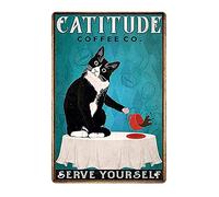 Funny Black Cat Vintage Metal Tin Signs Catitude Coffee Serve Yourself Wall Bathroom Decor Lovely Cats Metal Poster Vintage Aluminum Sign (Coffee Cat) 7.9 x 11.8in/20 x 30cm