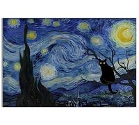 Funny Black Cat Wall Art for Room Aesthetic, Famous Oil Paintings Van Gogh The Starry Night Wall Decor Canvas Prints, Modern Abstract Gallery Decor for Living Room Bedroom Barhroom Unframed 16x24in