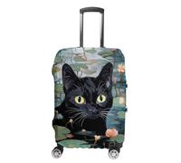 Funny Black Cat Water Lillies Luggage Cover Travel Suitcase Protector Anti-Scratch Suitcase Cover S