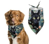 Funny Black Cat Water Lillies Pet Scarfs Adjustable Pet Scarf Dog Bandana | Triangle Bibs