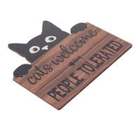 Funny Black Cat Welcome Sign - 'Cats Welcome, People Tolerated' - Wood Plaque, 25x28cm - Indoor/Outdoor Quote Decor for Home, Garden, Pet Lovers - Easy to Hang