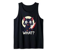 Funny Black Cat What Meme - Creepy Cute Horror Knife Joke Tank Top