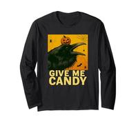 Funny Black Crow Bird Saying Give Me Candy, Halloween Long Sleeve T-Shirt