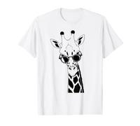 Funny Black Giraffe in Sunglasses Summer Cute Ink Art Animal Value Graphic T-Shirt