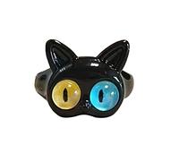 Funny Black Green White Cat Mon Sterling Big Eyes Sweet Cool Cartoon Cute Girlfriend Couple Open Ring Gift Jewelry